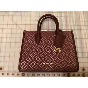 Michael Kors Mirella Satchel Purse Crossgrain Leather Shoulder Bag Logo Strap‎